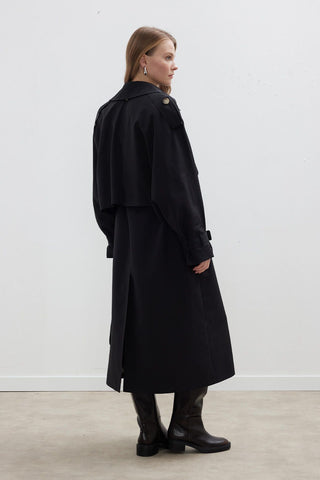 Trench Coat With Detachable Storm Flap Black