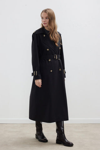 Trench Coat With Detachable Storm Flap Black