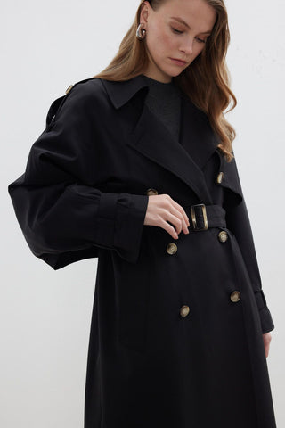 Trench Coat With Detachable Storm Flap Black