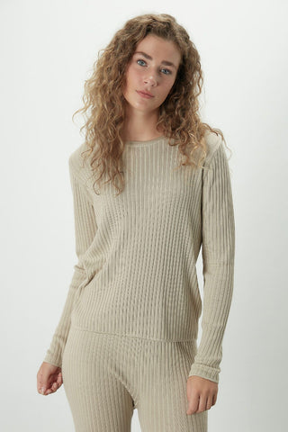 Ribbed Knit Blouse Beige