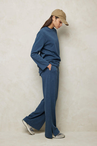 Faded Effect Palazzo Trousers Navy Blue