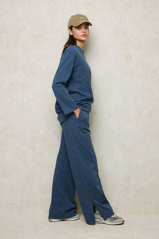 Faded Effect Palazzo Trousers Navy Blue