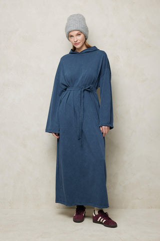 Faded Effect Hooded Sweat Dress Navy Blue