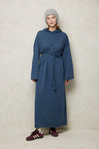 Faded Effect Hooded Sweat Dress Navy Blue