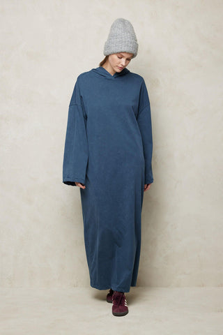 Faded Effect Hooded Sweat Dress Navy Blue