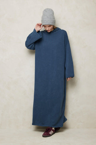 Faded Effect Hooded Sweat Dress Navy Blue