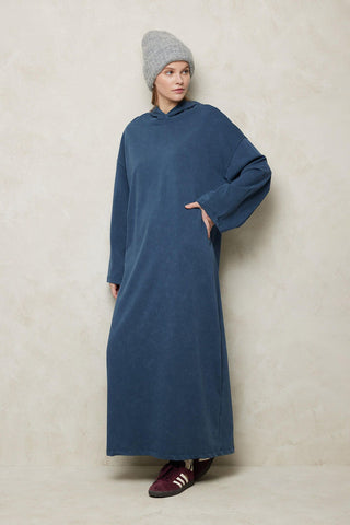 Faded Effect Hooded Sweat Dress Navy Blue