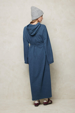 Faded Effect Hooded Sweat Dress Navy Blue