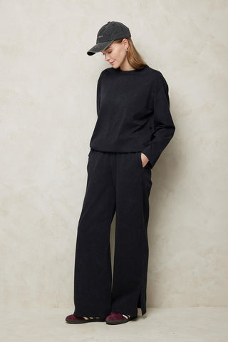 Faded Effect Palazzo Trousers Black