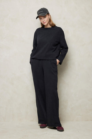 Faded Effect Palazzo Trousers Black