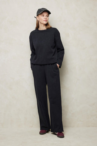 Faded Effect Palazzo Trousers Black