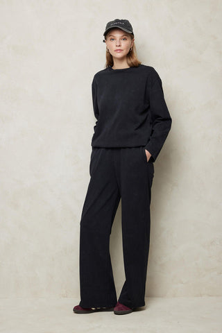 Faded Effect Palazzo Trousers Black