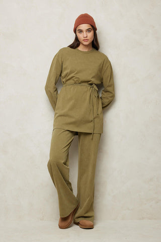 Faded Effect Sweatshirt With Belt Khaki