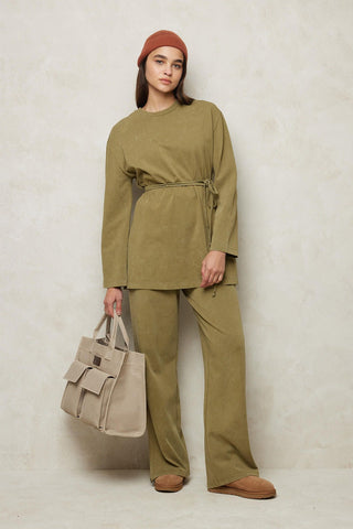 Faded Effect Palazzo Trousers Khaki