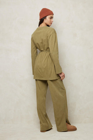 Faded Effect Palazzo Trousers Khaki