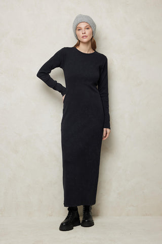 Faded Effect Rib Dress Black