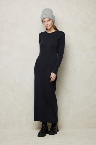 Faded Effect Rib Dress Black