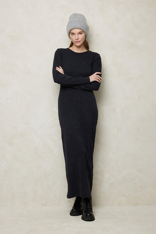 Faded Effect Rib Dress Black