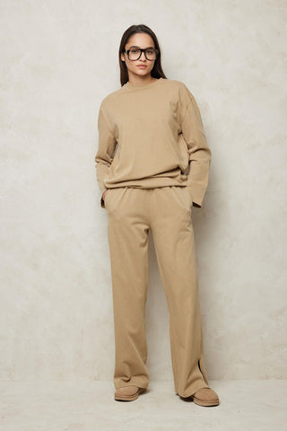 Faded Effect Palazzo Trousers Desert Sand