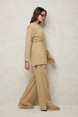 Faded Effect Palazzo Trousers Desert Sand