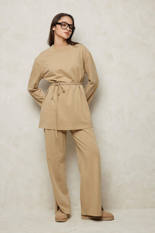 Faded Effect Palazzo Trousers Desert Sand