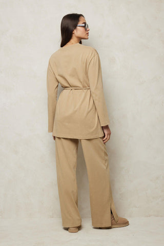 Faded Effect Palazzo Trousers Desert Sand