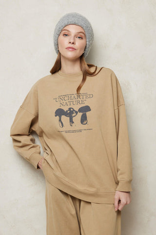 Faded Effect Print Sweatshirt Desert Sand