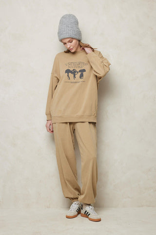 Faded Effect Print Sweatshirt Desert Sand