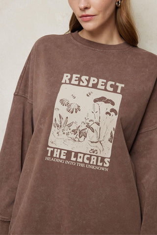 Faded Effect Print Sweatshirt Brown