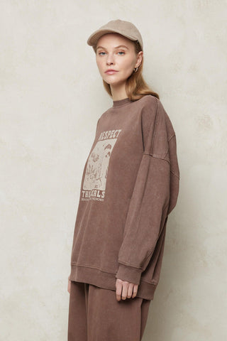 Faded Effect Print Sweatshirt Brown