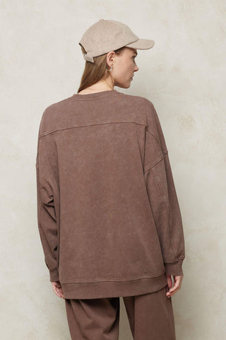 Faded Effect Print Sweatshirt Brown