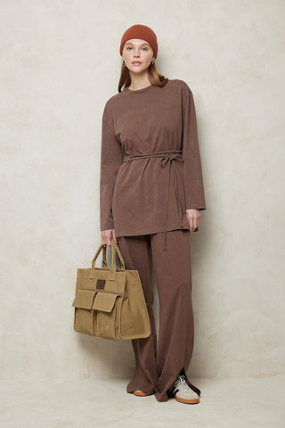 Faded Effect Sweatshirt With Belt Brown