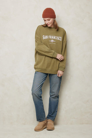 Faded Effect Print Sweatshirt Khaki