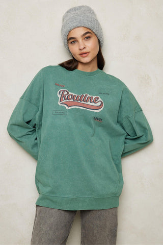 Faded Effect Print Sweatshirt Green