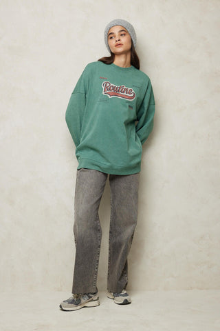 Faded Effect Print Sweatshirt Green