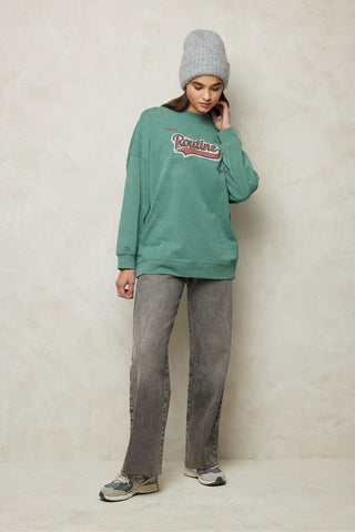 Faded Effect Print Sweatshirt Green