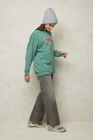 Faded Effect Print Sweatshirt Green