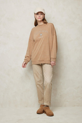 Faded Effect Print Sweatshirt Camel