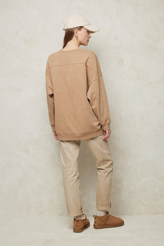 Faded Effect Print Sweatshirt Camel