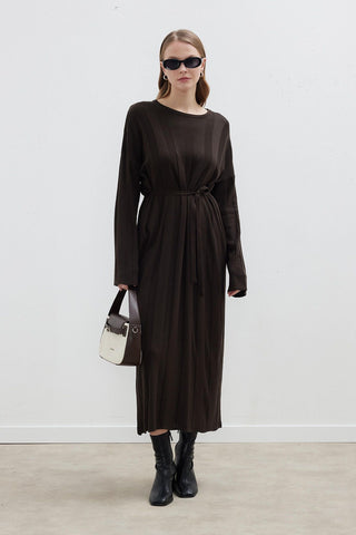 Ribbed Knit Dress Dark Brown