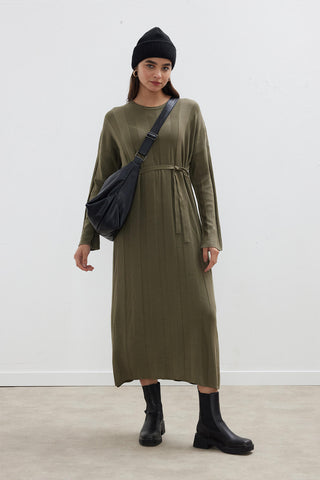 Ribbed Knit Dress Khaki