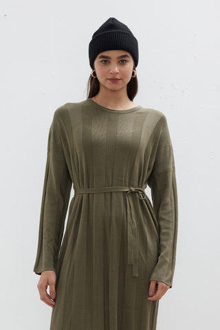 Ribbed Knit Dress Khaki