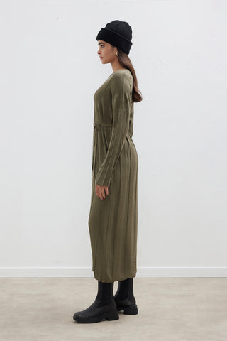 Ribbed Knit Dress Khaki