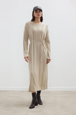 Ribbed Knit Dress Beige