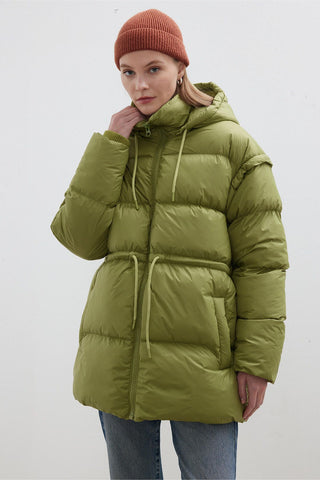 Detachable Sleeve Puffer Jacket Green