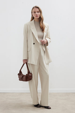 Double-Breasted Classic Blazer Jacket Beige