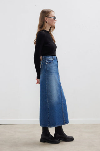 Denim Pencil Skirt Dark Blue