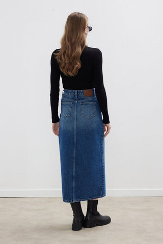 Denim Pencil Skirt Dark Blue