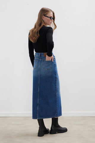 Denim Pencil Skirt Dark Blue