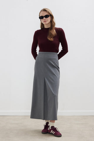 Premium Pleated Pencil Skirt Grey